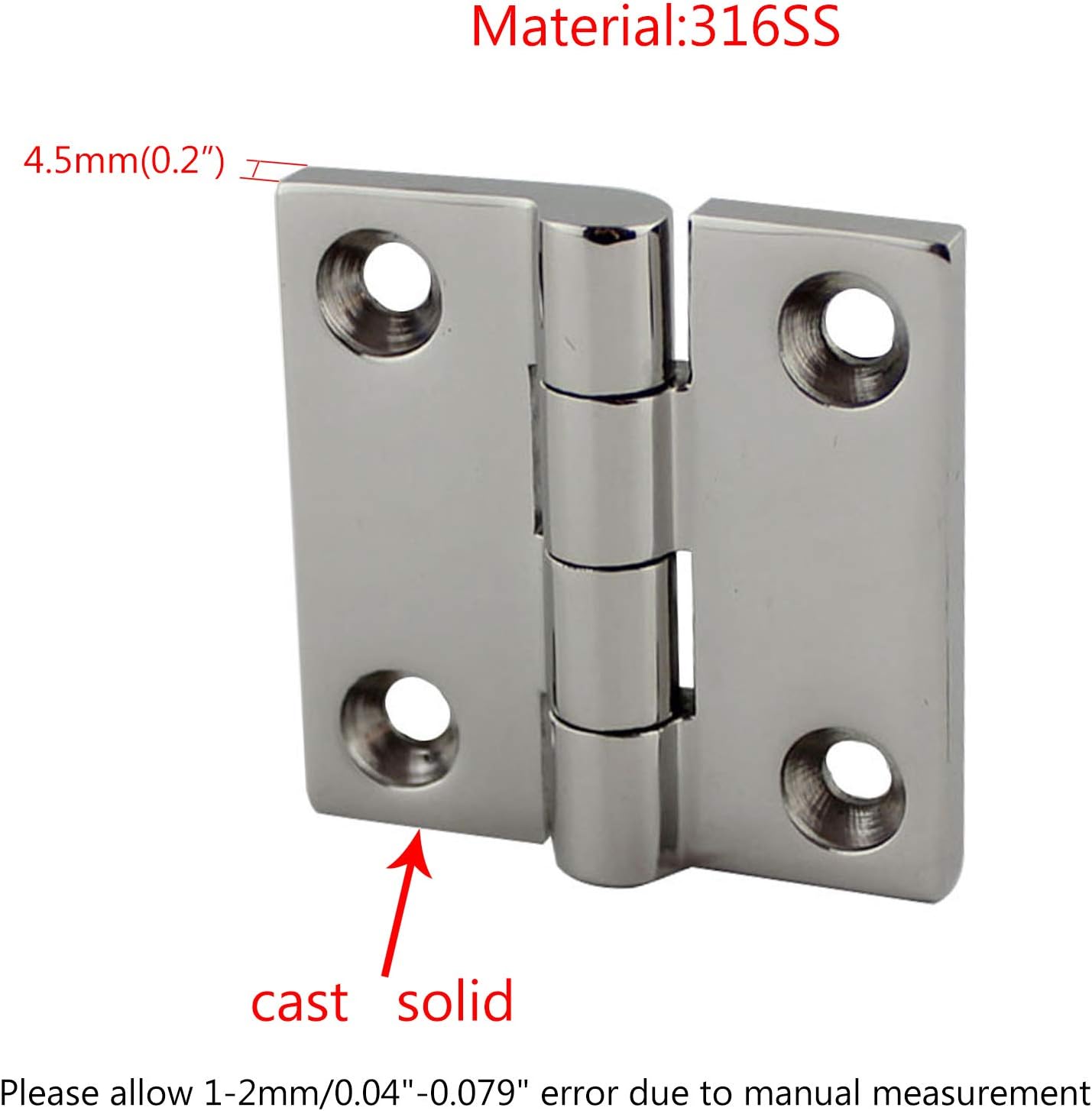 Marine Grade CAST Solid 316 Stainless Steel Mirror Polished Butt Hinges Marine Stainless Steel Heavy Duty/ 1.5" x 1.5" Pair for Boat, RVs