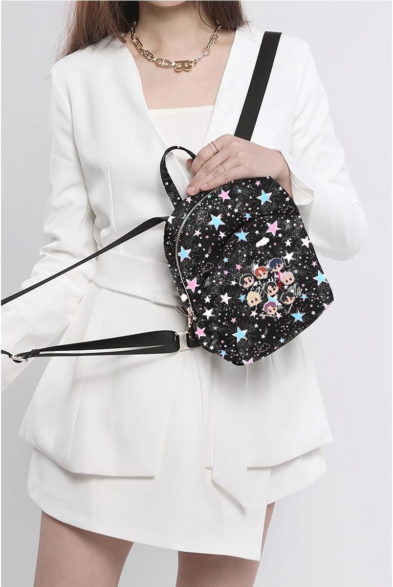 Glittery Stars and Clouds Printed Backpack with Adjustable Straps, Black, Pink and Blue - Image 6