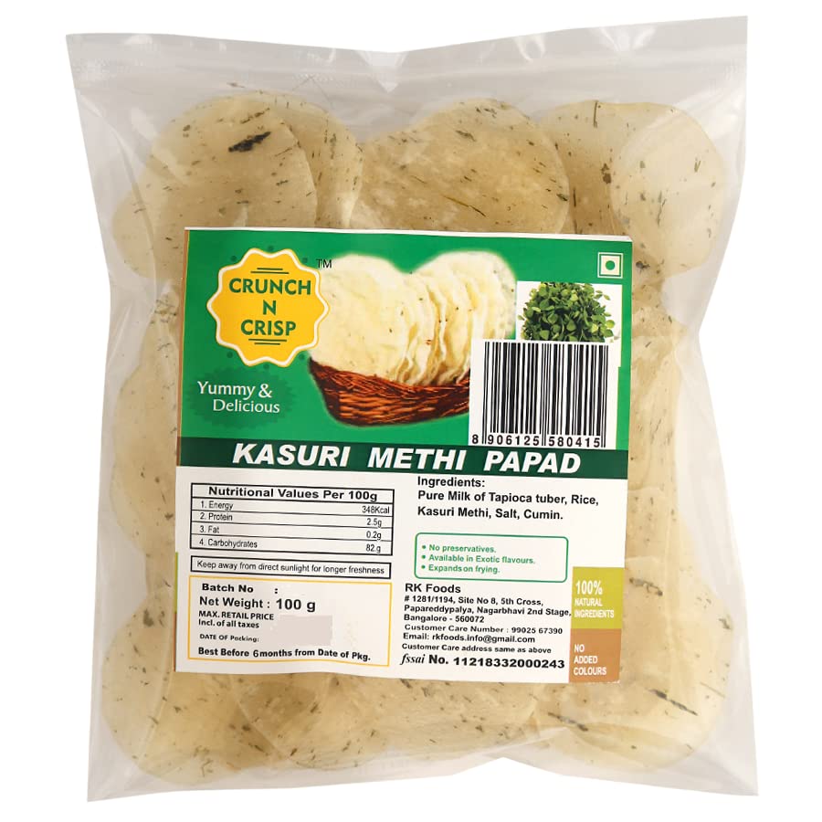 Crunch N Crisp Health For Your Traditional Snacks Sago Kasuri Methi Papad (100 Grams) (B0BB9SWRKW) Amazon Price History, Amazon Price Tracker