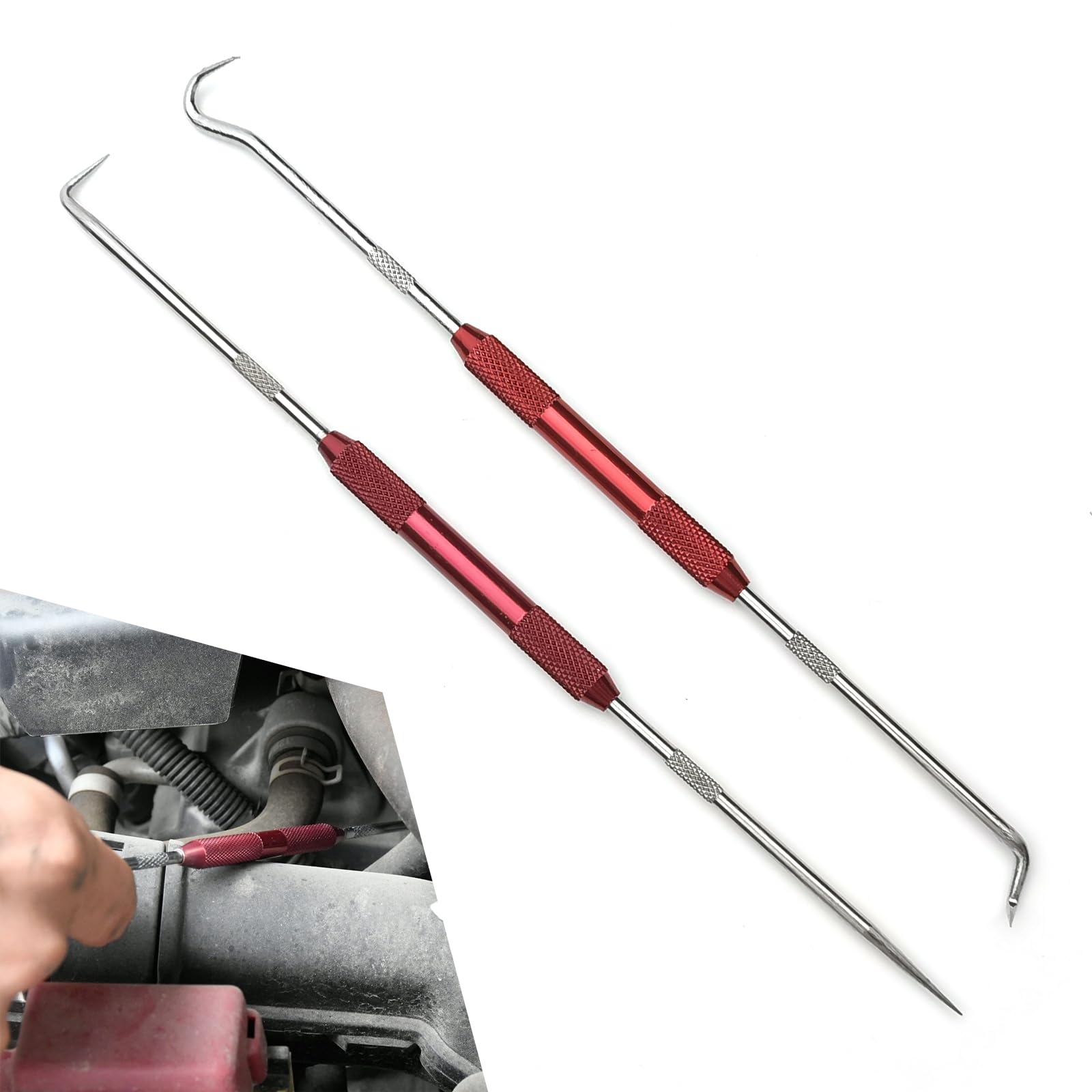 SLIMI 2 PCS Hook and Pry Set Puller, Precision Hook and Pry Set, Automotive Oil Seal/O-Ring Gasket Pry Tool Set for Most Cars (Red)