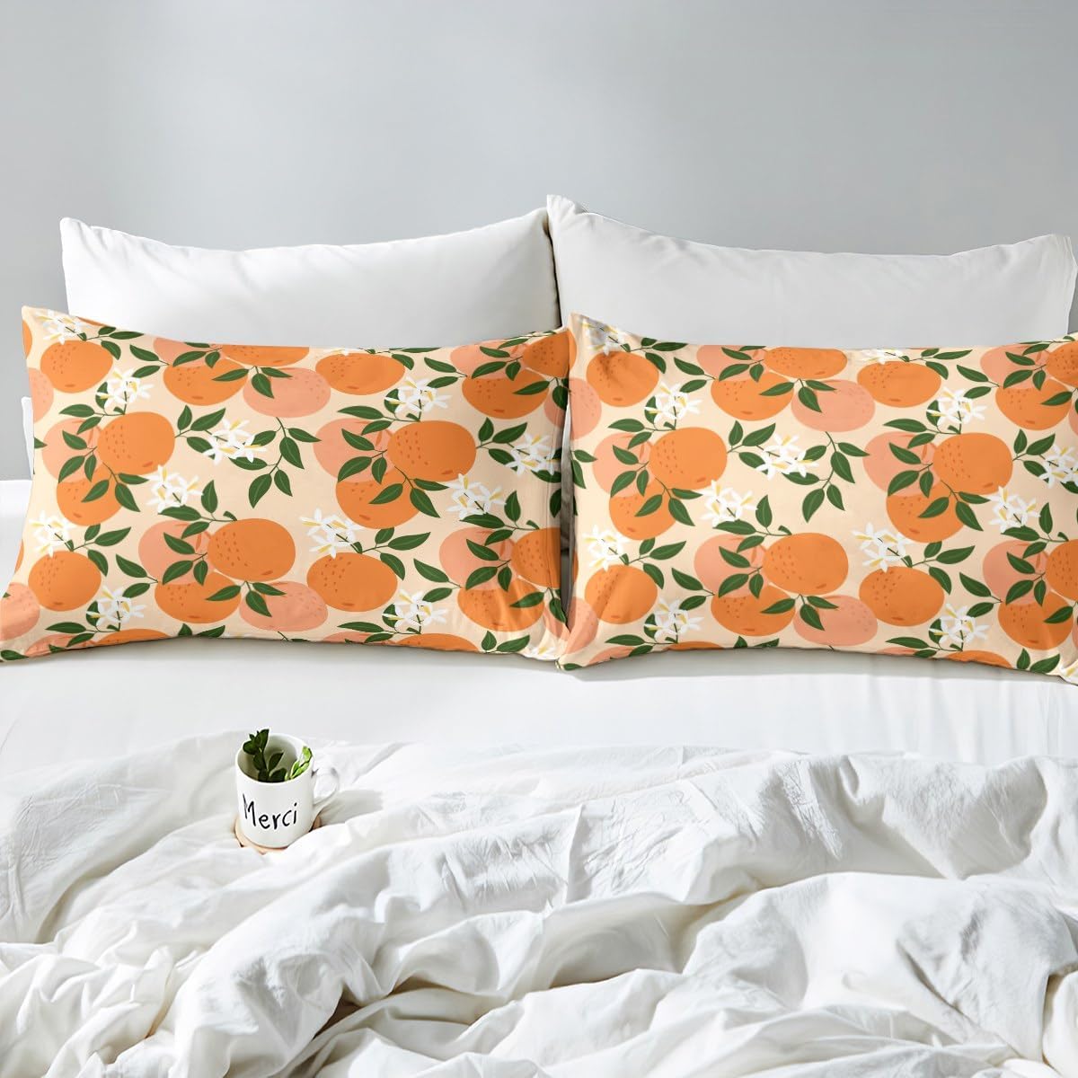 Feelyou Cartoon Orange Fitted Sheet Fresh Oranges Bed Sheets for Kids Boys Girls Cartoon Citrus Fruit Bedding Set Fruit Style Sheets Set Bedroom Collection 3Pcs Queen Size,No Flat Sheet