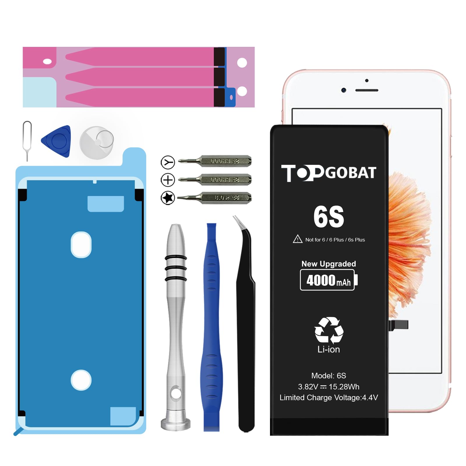 Ersatz für iPhone 6S Akku, 4000mAh Akku mit hoher Kapazität für das Modell (A1633 A1688 A1691 A1700) mit Ersatzwerkzeug Kits