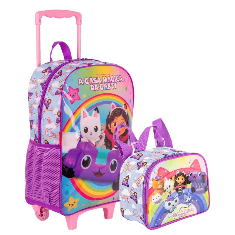 Kit Mochila Carrinho Sestini+Lancheira Gabby Rainbow 66306-00
