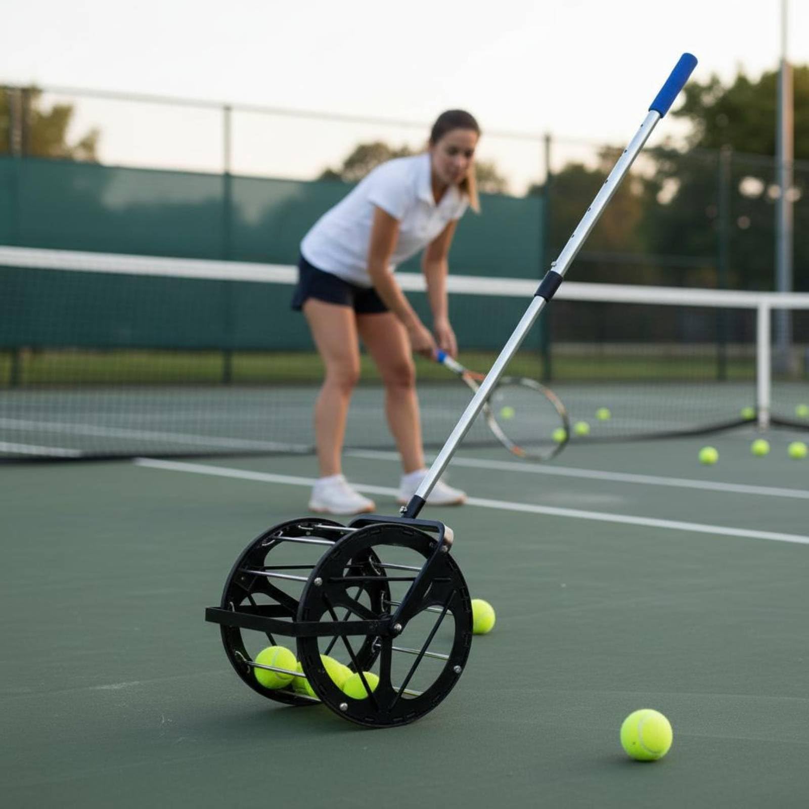 Raccoglitore di Palline da Tennis Raccoglipalle Tubo Caricatore Contenitore Attrezzo in Metallo Antiruggine con Manico Regolabile per Uso Prolungato