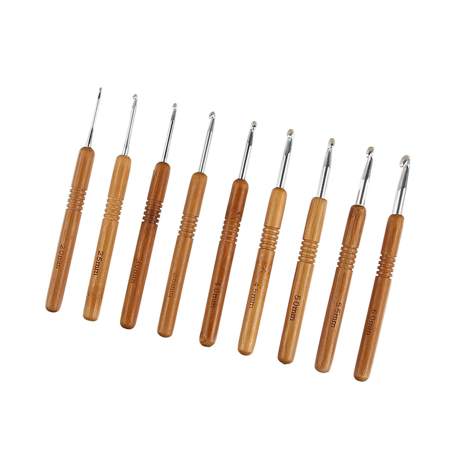 NEWFT Of 9 Wood Handle Crochet Hook Ergonomic Grip 2.0mm-6.0mm for Beginner Hobbyist Knitting Sweater Scarf Socks Hat Bag Sewing and Craft Tool