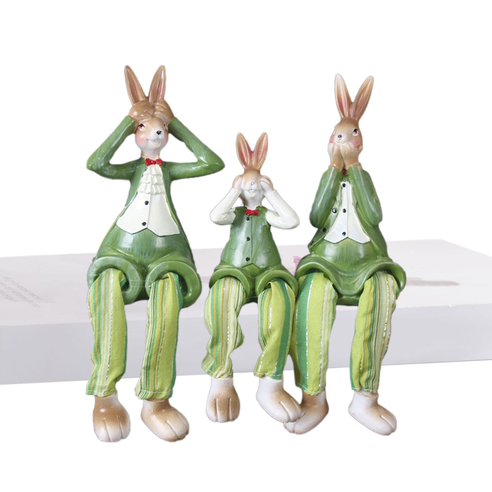 Figurine de lapin en résine fait main, statuette d'art des 3 sages pour salon chic