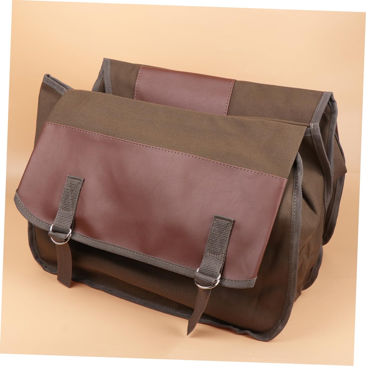 SUPVOX Borsa Posteriore Bici a Doppia Tasca Canvas Khaki Maniglia | Confezione Doppia, Design Stratificato Innovativo, Capienza Ampia, per Picnic e Viaggio