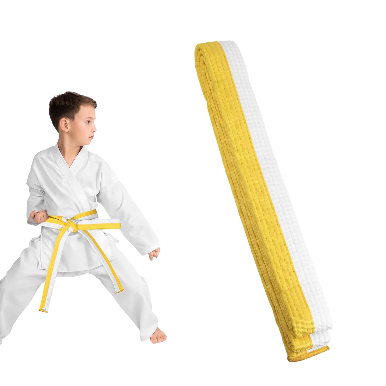 Cinturón de Judo Blanco Amarillo, Cinturón de Karate 260 cm, Cinturón de Taekwondo, Adecuado para Principiantes o Atletas Profesionales en Judo, Taekwondo, Karate, Aikido, Wushu
