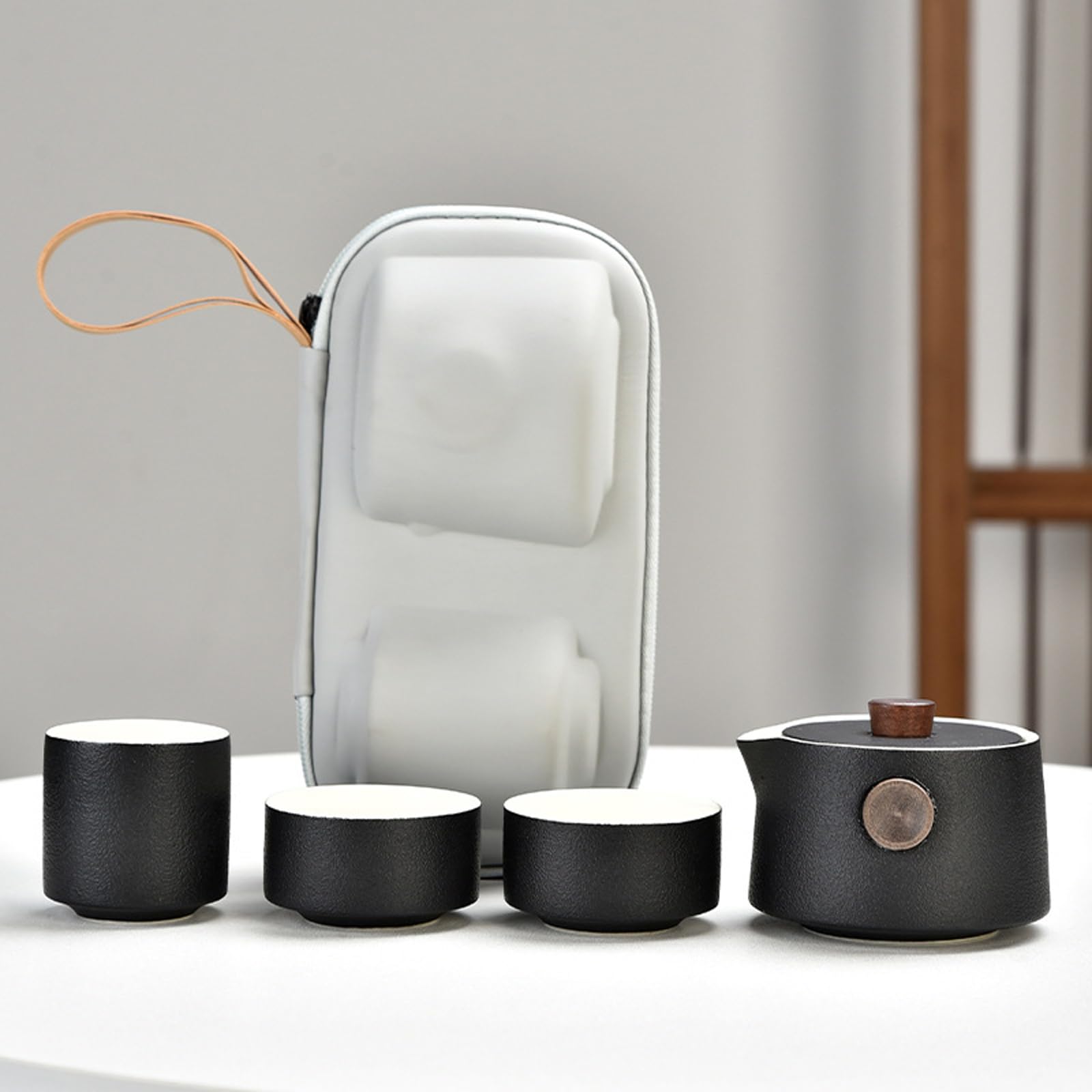 KEYDUACU Set da tè portatile, set da tè in ceramica, tra cui 1 teiera, 2 tazze da tè, 1 tazza giusta, una scatola portatile, set da tè cinese kung fu, può essere casa, regali, all'aperto (nero)