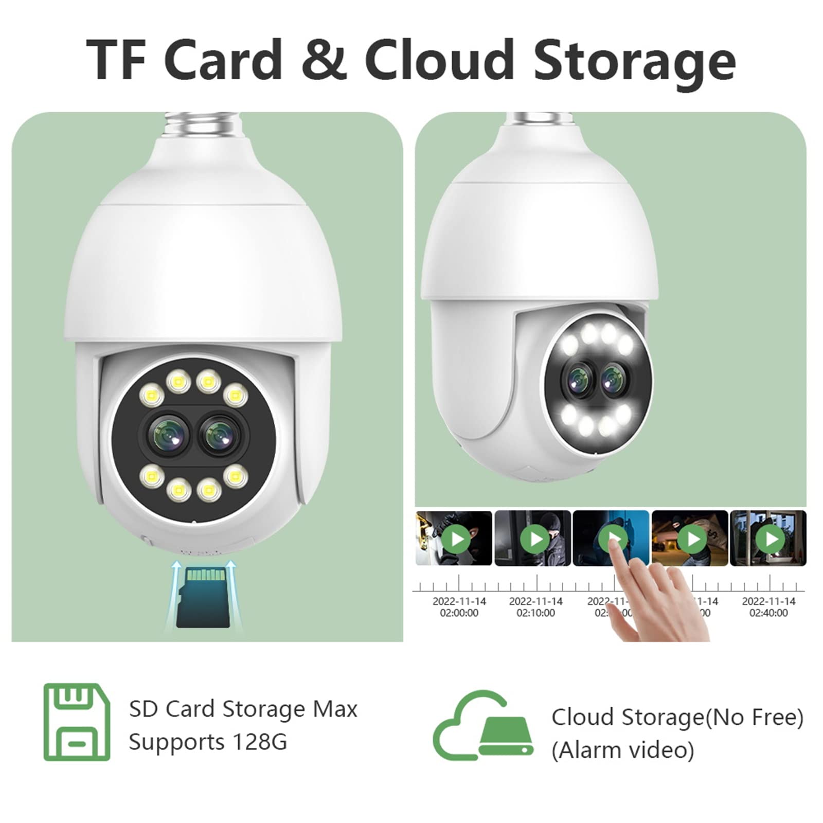 Cámara De Seguridad con Bombilla E27, Cámara WiFi De Doble Lente, Seguimiento Automático, Cámara IP De Vigilancia con Visión Nocturna En Color De 50M, Audio De 2 Vías