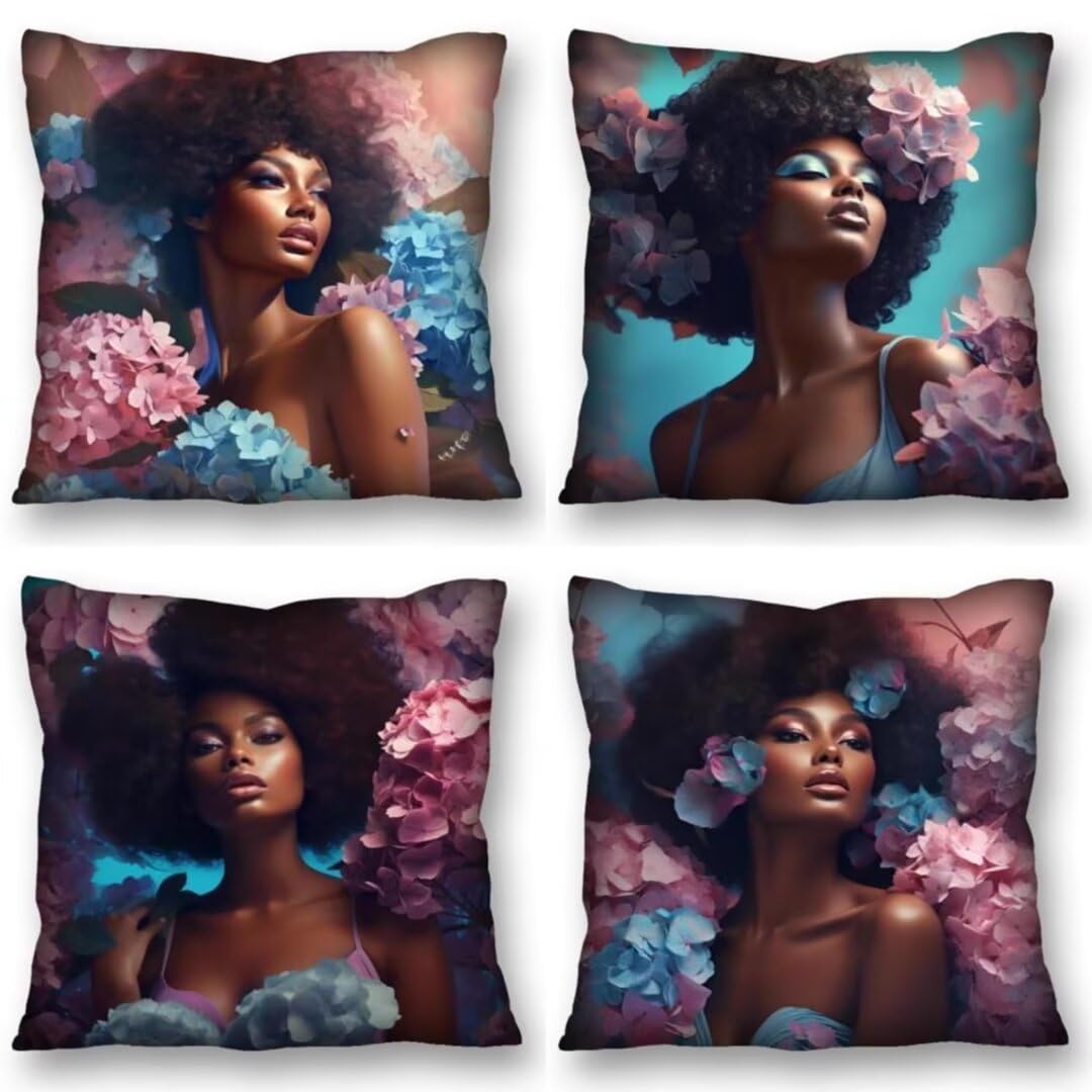 Juego de 4 Fundas de Cojines 70x70 cm Cojines mujer flor Funda Cojin Cuadrados de Lino Fundas Cojines Sofá Cojines Decorativos para Salón Sofá Dormitorio Coche Jardín Silla Decoración del Hogar