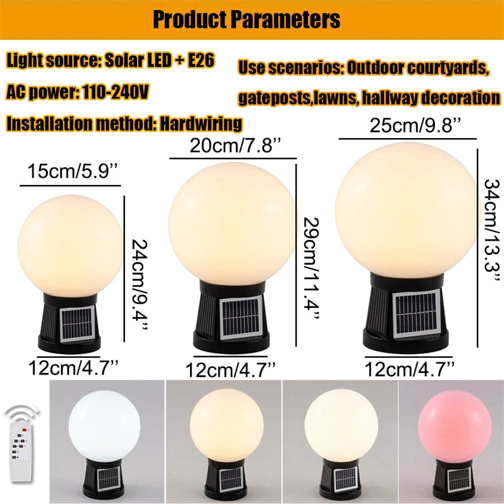 Lampada Da Tavolo Solare Per Esterni Lampada A Palo Con Sfera In Acrilico Bianco E Supporto In Alluminio 4 Modalità Di Luminosità Colori RGB Luci Solari Per Giardino, Veranda