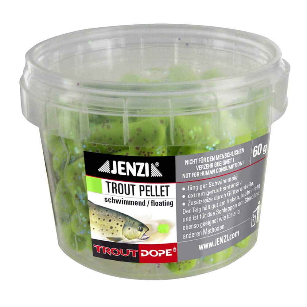 Pâte à Truite Jenzi Trout Pellets – Appât Prépétré, Odeur Puissante, Longueur 1.5 Cm, Boîte 60g