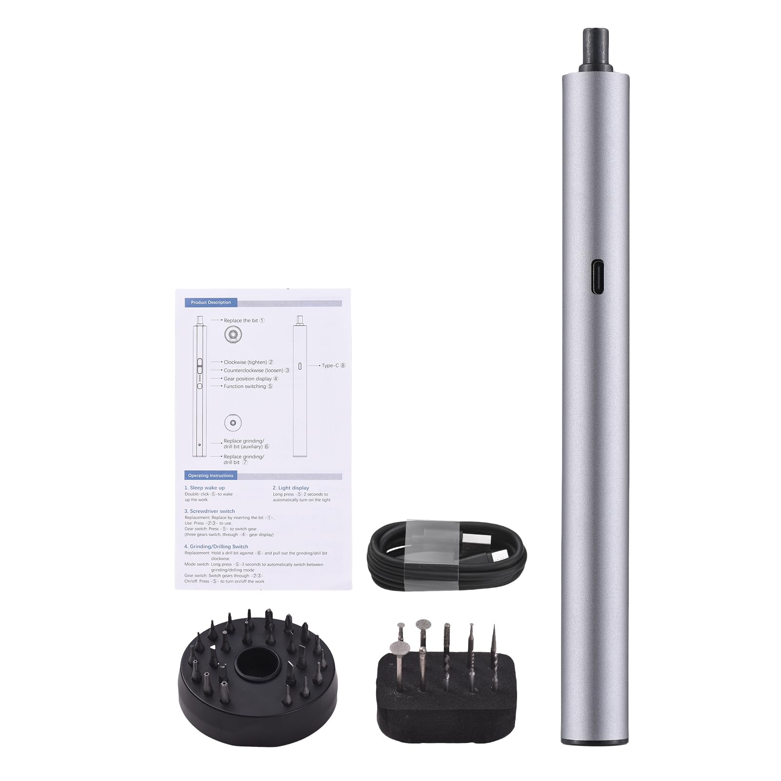Destornillador eléctrico, KKnoon taladro multifuncional, pulidor, rebanador, ajuste de 3 velocidades, motor de alta velocidad de 30000 RPM con lámpara de iluminación para