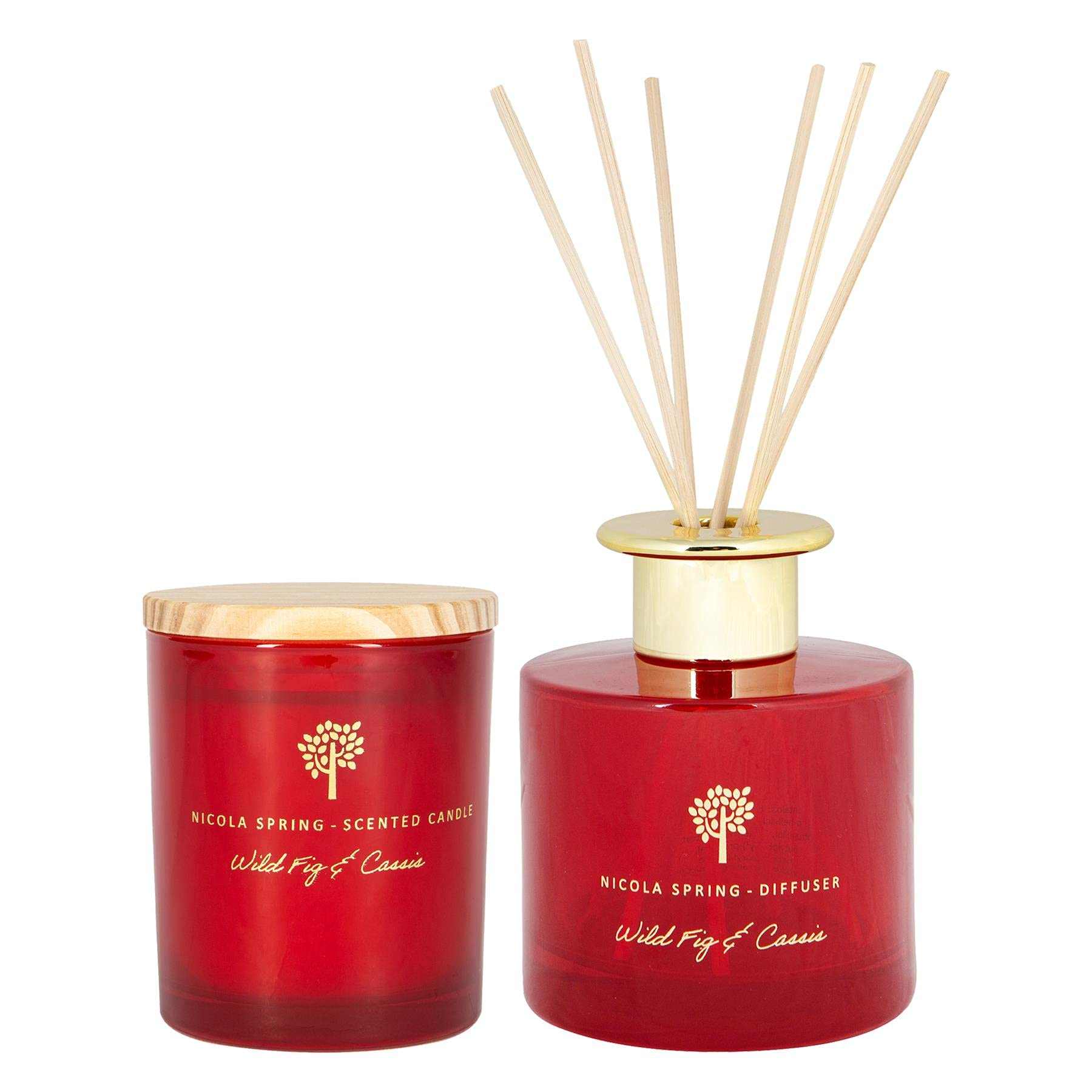 Nicola Spring Wild Fig & Cassis Scented Candle & Reed Diffuser Set - 130g Soy Wax Candle 21 Hour Burning Time Small Relaxing Fragrance Gift Set Aromatherapy 200ml Fragrant Diffuser