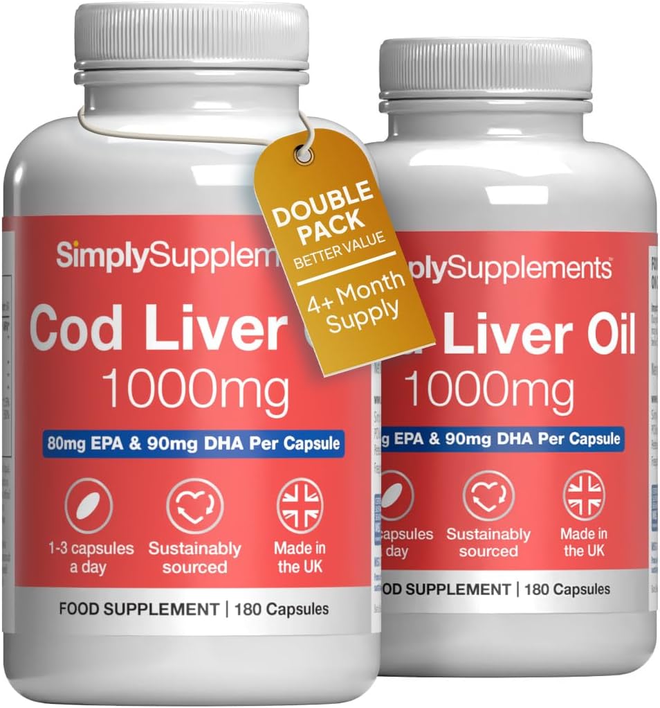 Pure Cod Liver Oil 1000mg | Supports Heart, Brain, Vision & Immune Health | 240mg of EPA and 270mg of DHA per Serving | 360 Capsules | Made in The UK | Made with MSC-Certified Cod Liver Oil