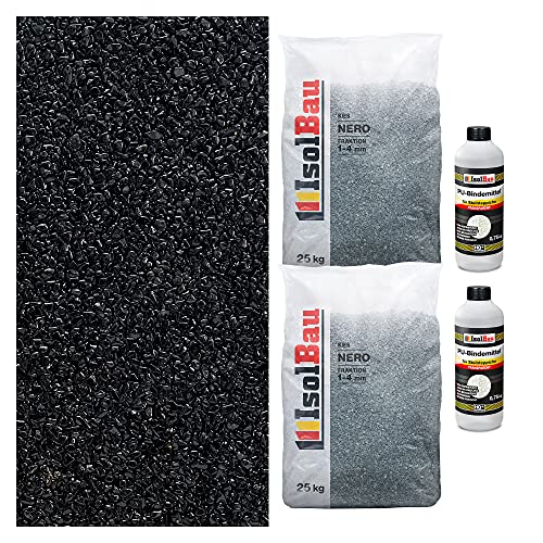 Isolbau Steinteppich Aussen Komplettset Marmorkies 50kg + Bindemittel bis 5m Nero 1/4mm Epoxidharz Terassenboden Natursteinboden Marmorkies Bodenbelag Steinboden Marmorstein Innen Außen