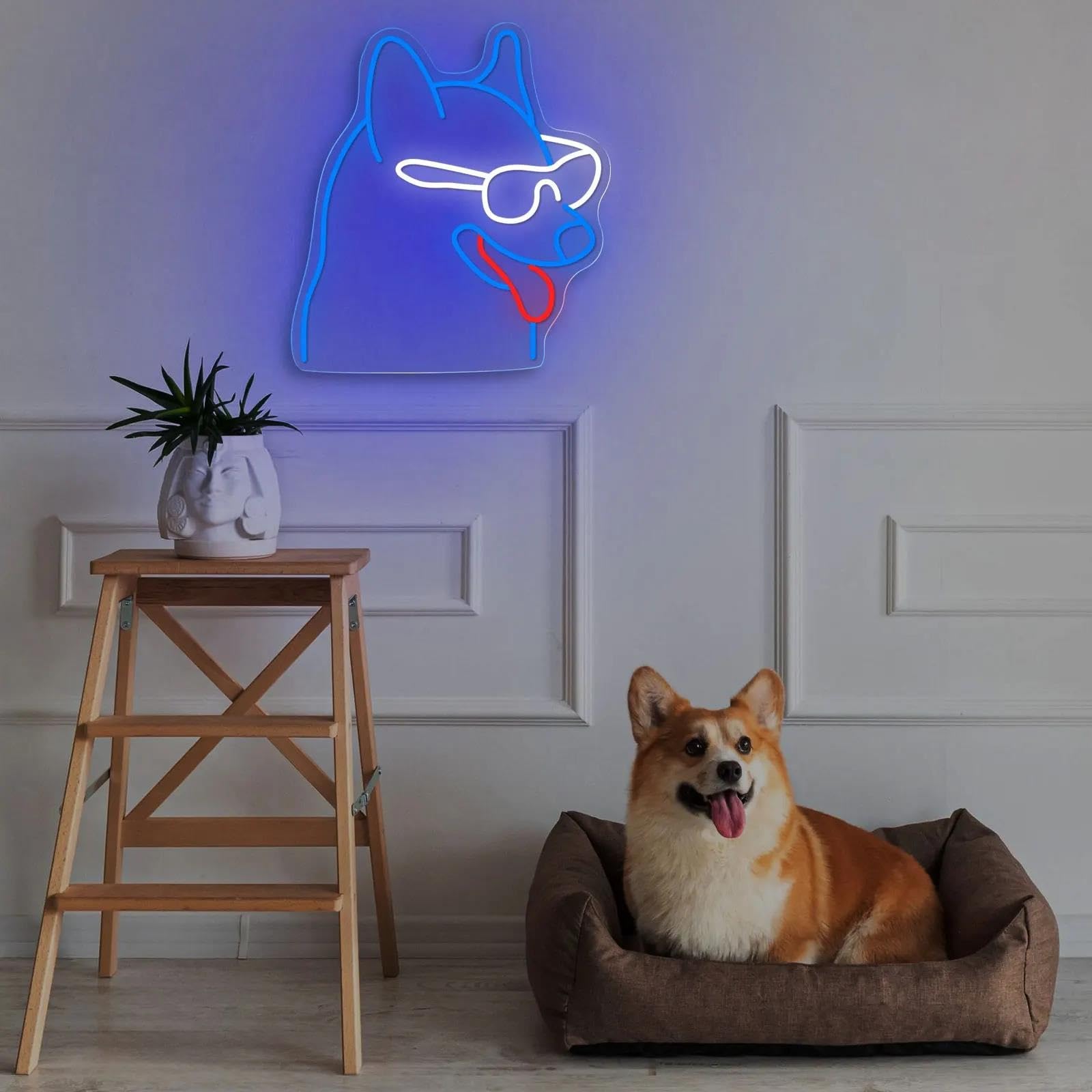 Luz de Diseño de Digital Lindos Anteojos Perros LED Luz De Neón Acrílico USB Para El Hogar Niños Dormitorio Mascotas Habitación Decoración De Pared 36cmx40cm