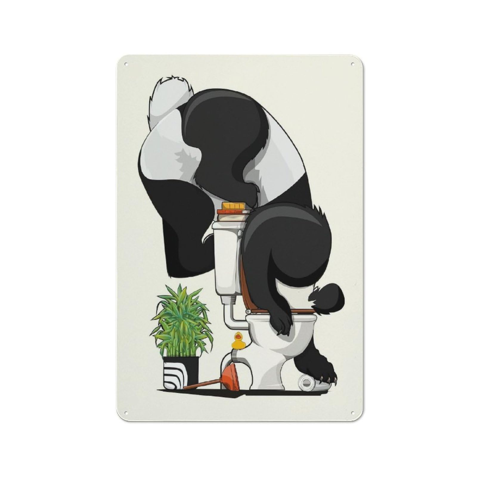 Junmoney Panda Bear Drinking Toilet Decorative Tin Sign With Design 30X20cm, Nostalgic Old Style Wall Plaque For Living Room, Hallway, Kitchen Or Cafe