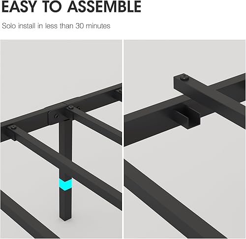 Miniatura 4 de Base de cama tamaño Queen con 8 soportes de colchón, fácil de montar, plataforma silenciosa y resistente con tira iluminada, metal negro, 18