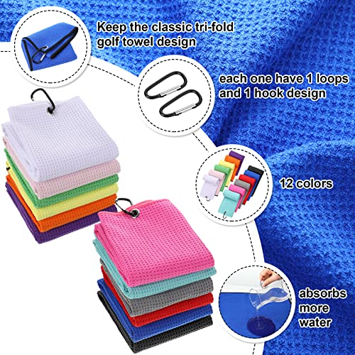 12 Pack 16'' X 16'' Golf Towel Trifold Golf Bag Towel With Clip Microfiber Fabric Waffle Pattern Golf Towel For Golf Bags Golf Accessories Gifts For Men Women (Colorful) #TOP4
