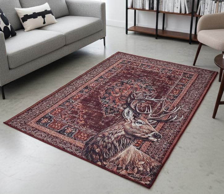 Image of Cotton Bolls Textiles Rugs for Living Room 5x7 Feet Large Size | Lightweight Foldable Carpet for Bedroom & Hall | Easy to Handle During Daily Cleaning | Travel Friendly Printed Rug | Deer