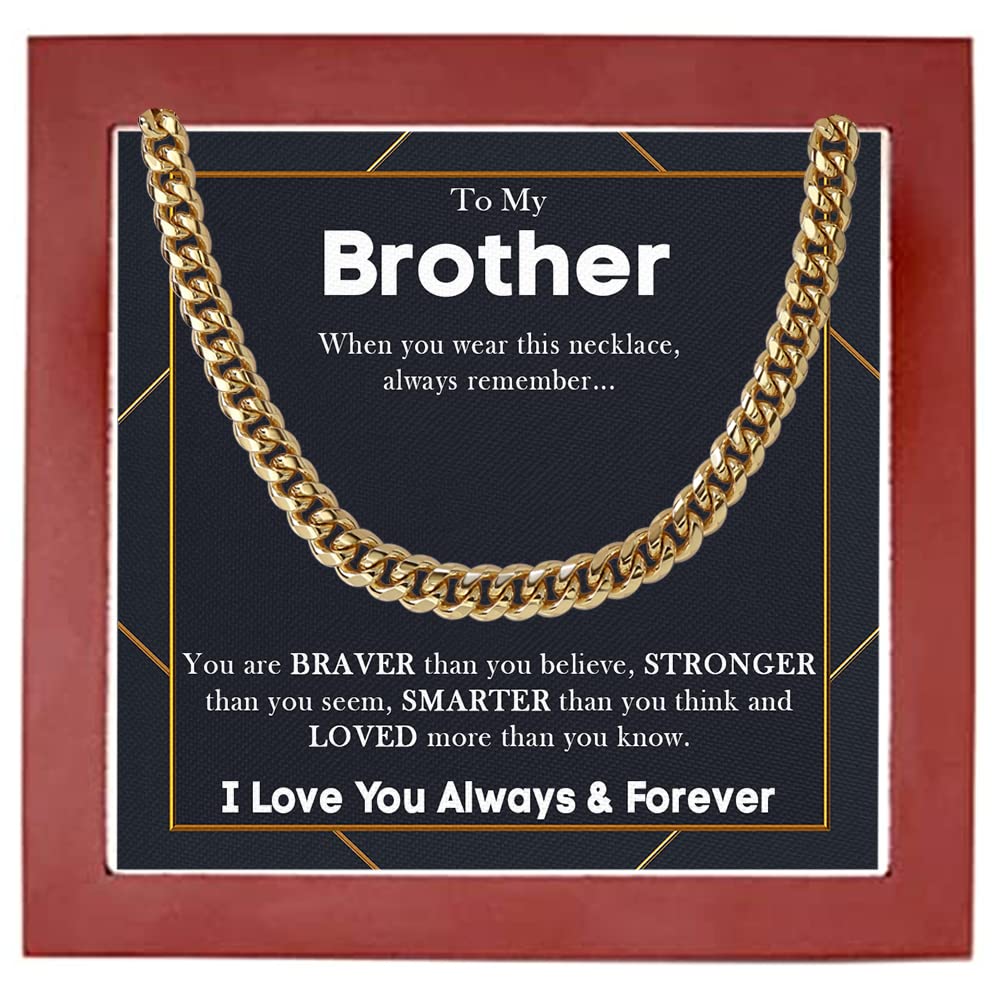 GLAVICY To My Brother Stainless Steel Cuban Chain Necklace, Sentimental Gifts for Brother Birthday Gift For Brother from Sister Mens Necklaces Gold