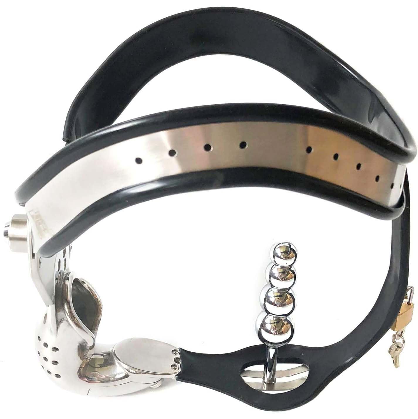 BDSMLV Keuschheitsgürtel Edelstahl Herren Extreme Strap Butt Plug Keuschheitsgürtel Keuschheitskäfig Männlich Metall Peniskäfig Bondage Sexspielzeug Fetisch BDSM,100cm/110cm,Black