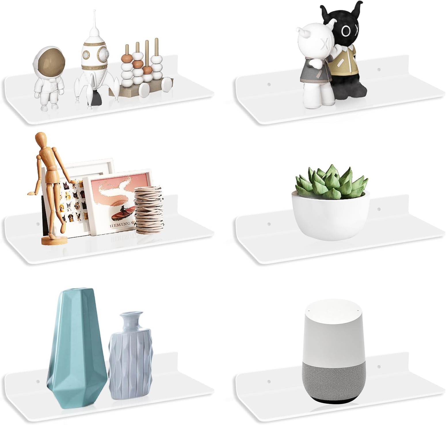 8 Pieces Acrylic Floating Wall Shelves 9 Inches Adhesive