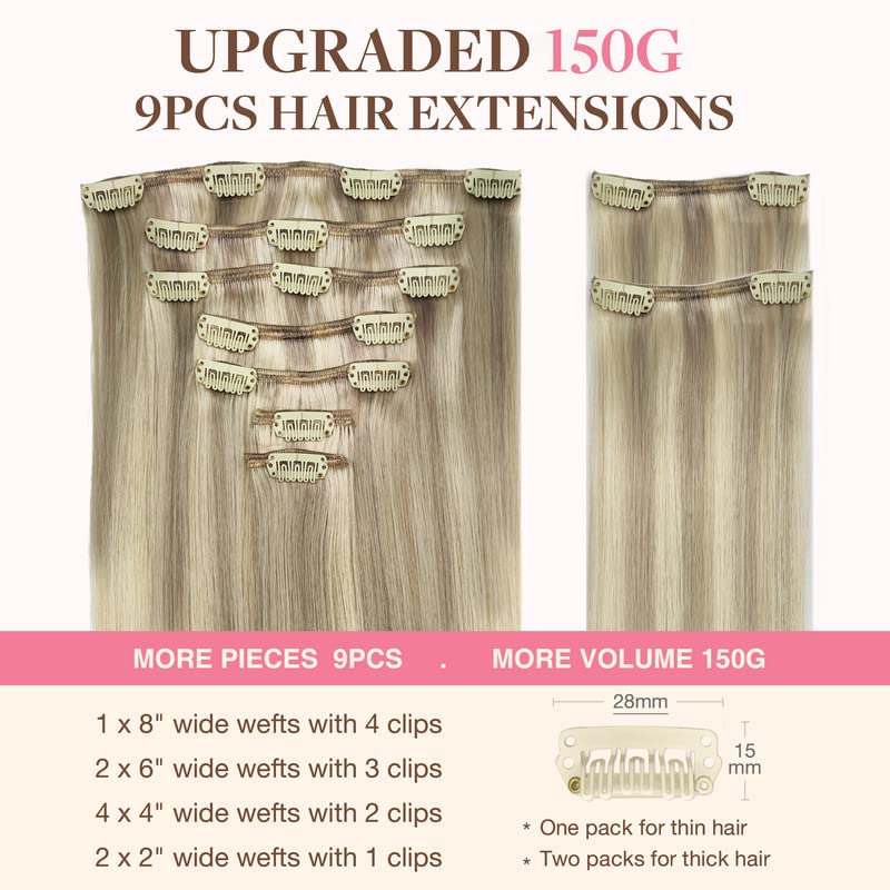 Image of GOO GOO Clip in Hair Extensions Real Human Hair Blonde Remy Extensions