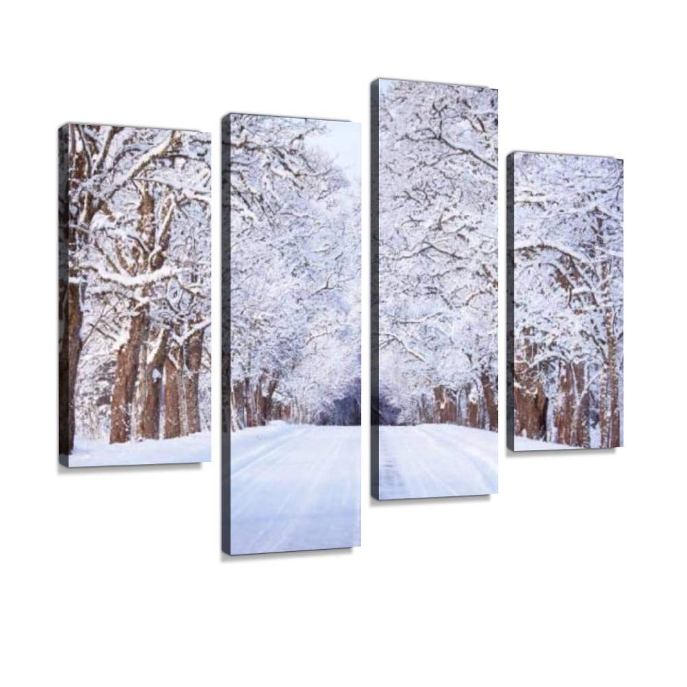Alley in snowy morning Canvas Print Artwork Wall Art Pictures Digital Print Abstract Painting Room Home Office Decor Ready to Hang no Frame 4 Panel