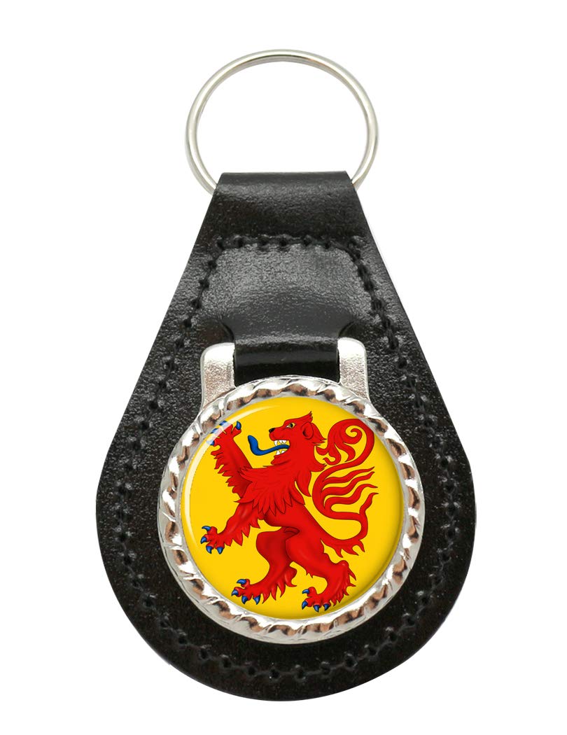 Giftshop Uk Unisex Black Leather And Silver Metal Rampant Lion Leather Key Fob
