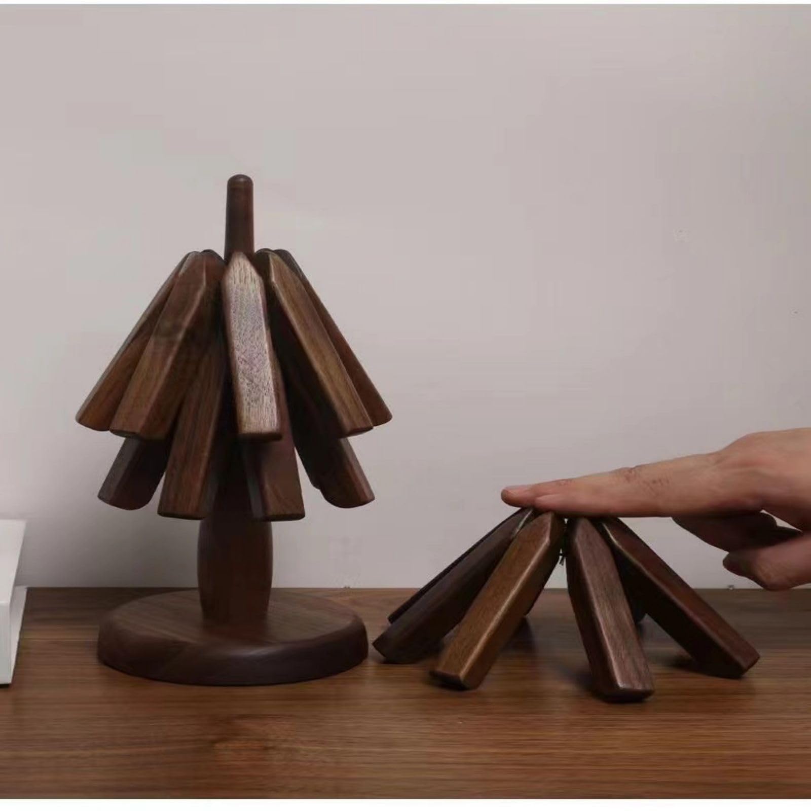 Dessous de plat arbre pliable design – Set bois de noyer – Antidérapant & résistant à la chaleur – Idéal salon, cuisine, bureau – Support théière multifonction – Accessoire maison décoratif