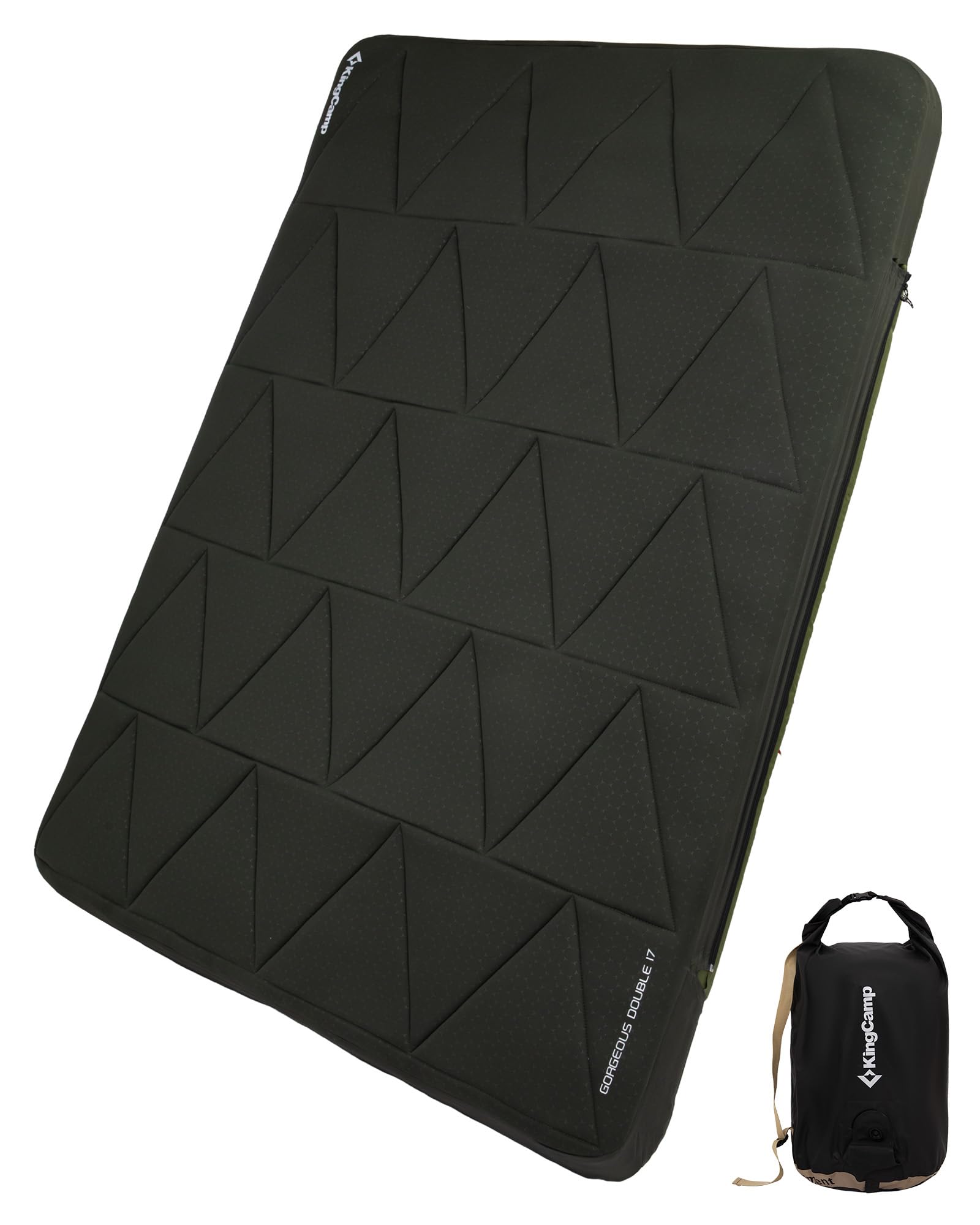 KingCamp Double Sleeping Pad, Inflatable Camping Mattress 2 Person with Removable Foam Cover & Pump Sack, Queen Sleeping Mat Camping Essentials for Outdoor Tent Car (Green)