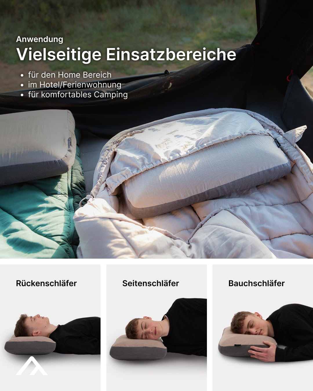 qeedo Comfort Pillow - Max, kompaktes Reisekissen aus Memory Foam (55 x 35 cm) komprimierbar, waschbarer Bezug aus Polyester, Kissen für Camping, Hotel, Ferienwohnung, Home-Bereich