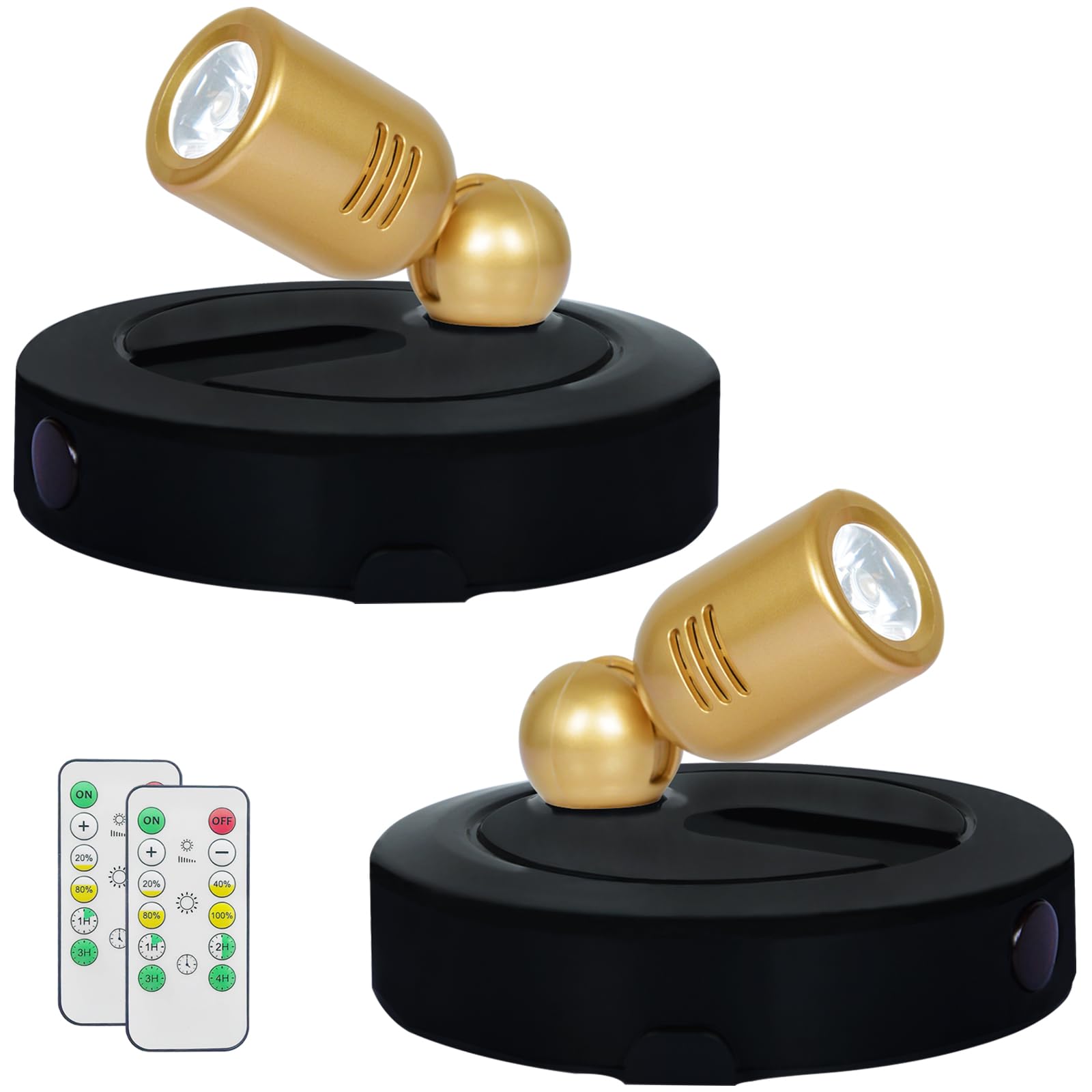 HAMVIDNE LED Spotlight, Battery Powered Spot Lights with Remote, Tree Up Lights Indoor, Dimmable Plants Spotlights, Picture Light for Wall Art Display Dartboard Painting Artwork Accent-2Pack