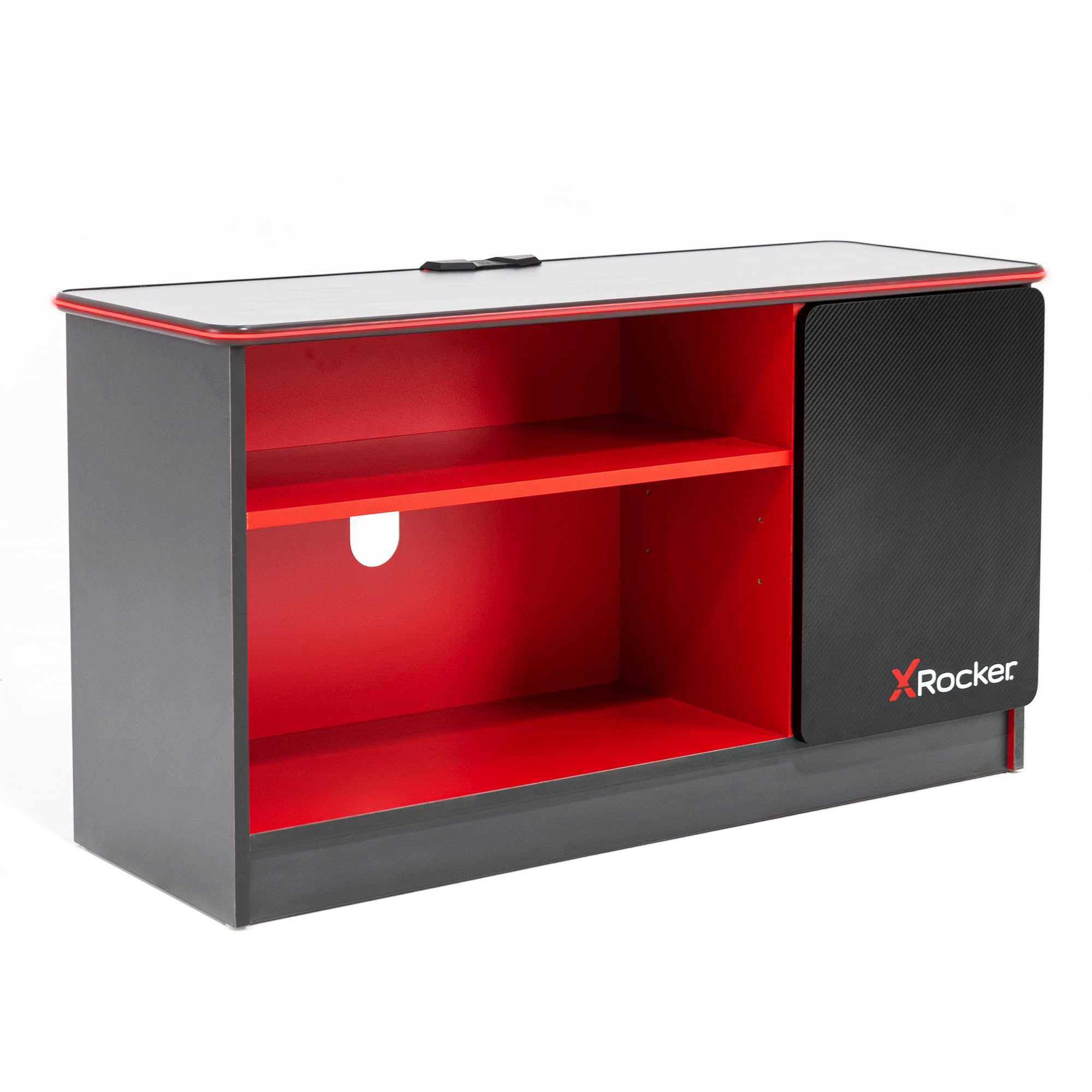 X Rocker Tek Gaming TV Stand, with Neo LED Lighting, Carbon Fiber Esports Effect Design, 39.9" x 14.3" x 21.7", Gray and Red