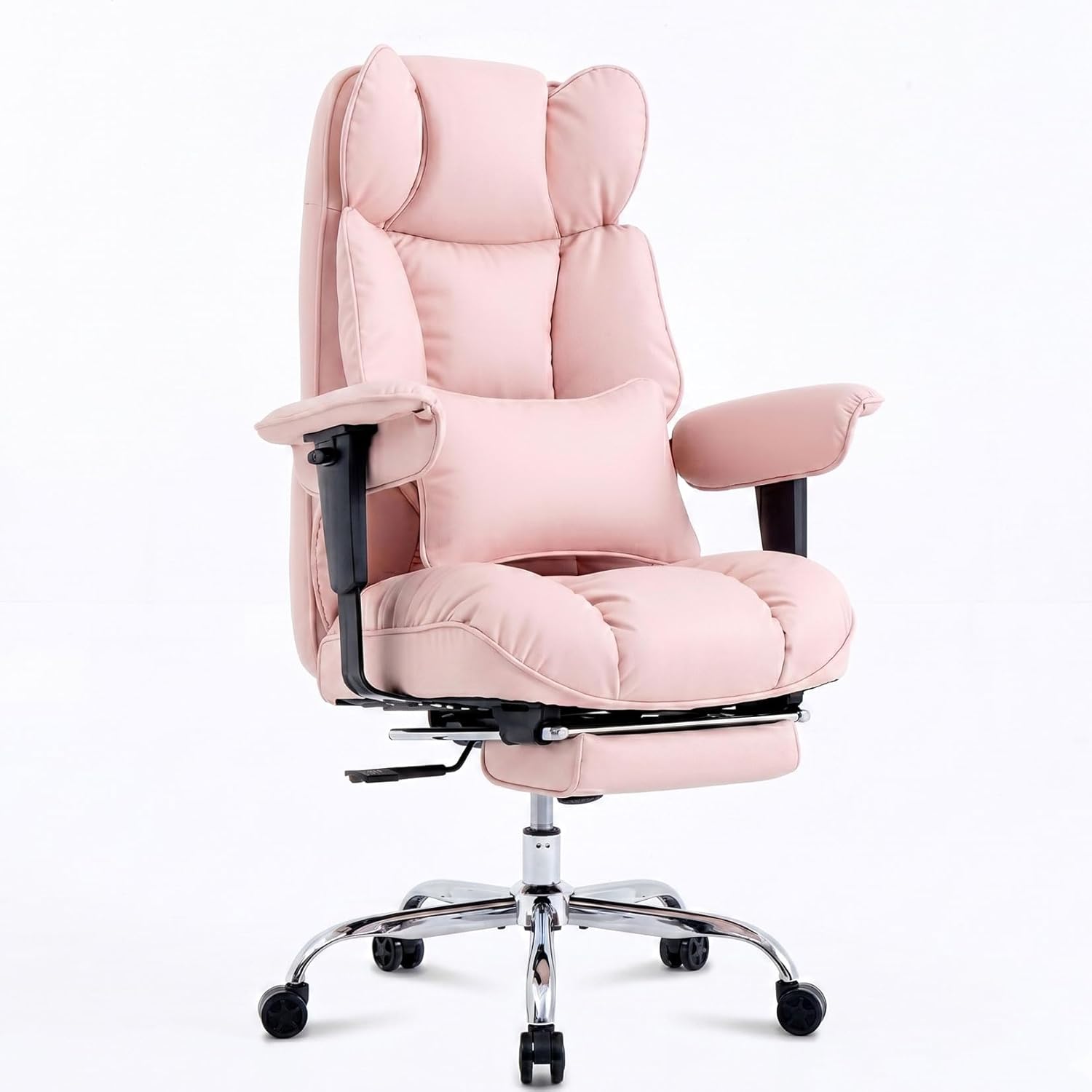 Efomao Big and Tall Office Chair 400lbs - Heavy Duty Reclining Desk Chair with Footrest, Spacious High Back PU Leather Executive Chair, Double-Layer Spring Support, Green