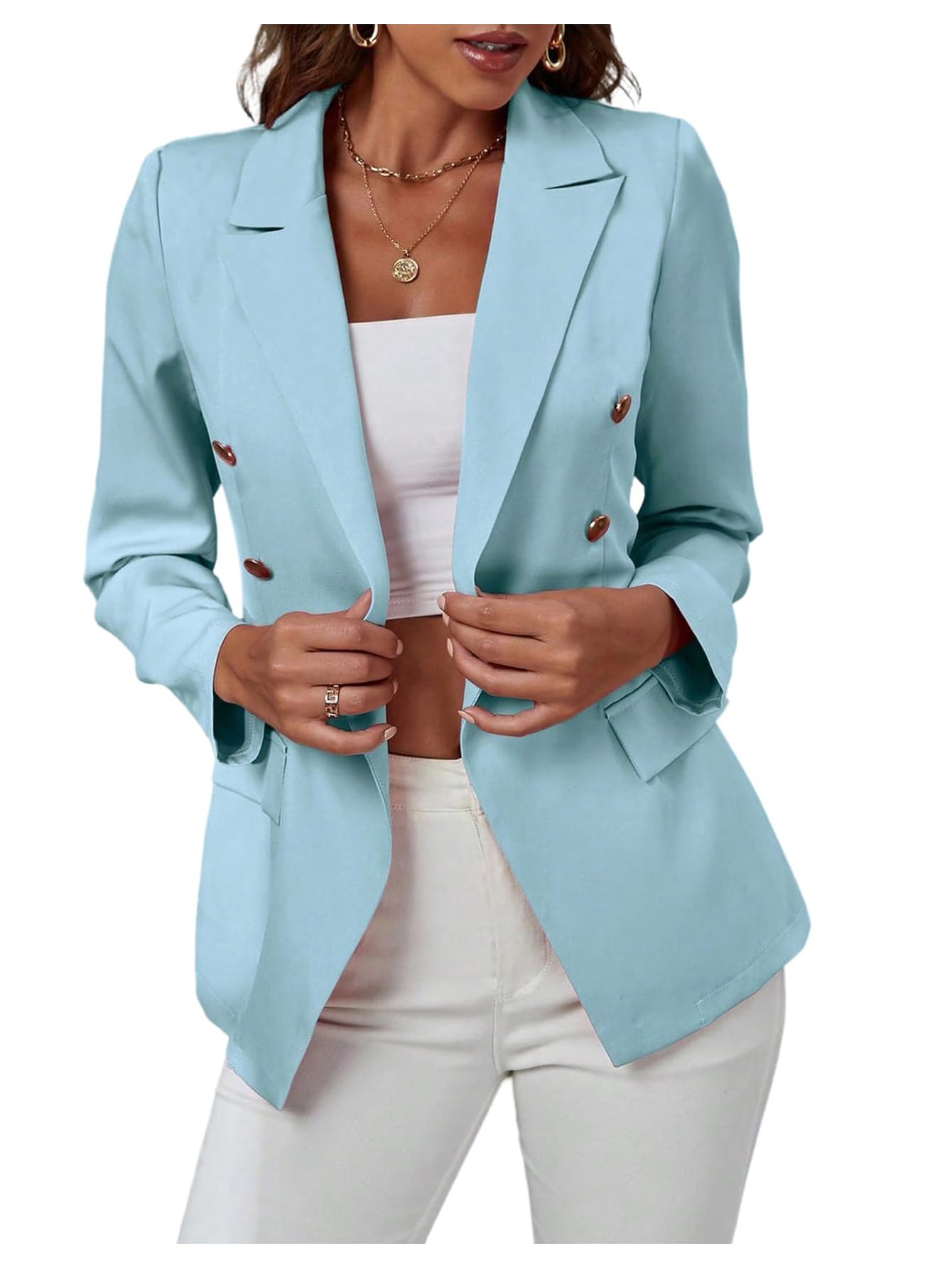 Floerns Womens Open Front Lapel Neck Blazer Long Sleeve Office Elegant Suit Jacket