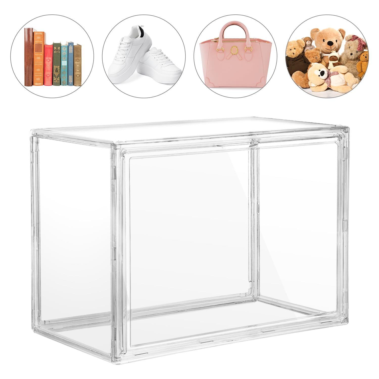 QWORK® 3 Stück Schuhboxen Stapelbar, Transparente Kunststoffboxen mit Magnetverschluss, Schaukasten, für Figuren, Bücher, Kosmetik, Schuhe und Handtaschen