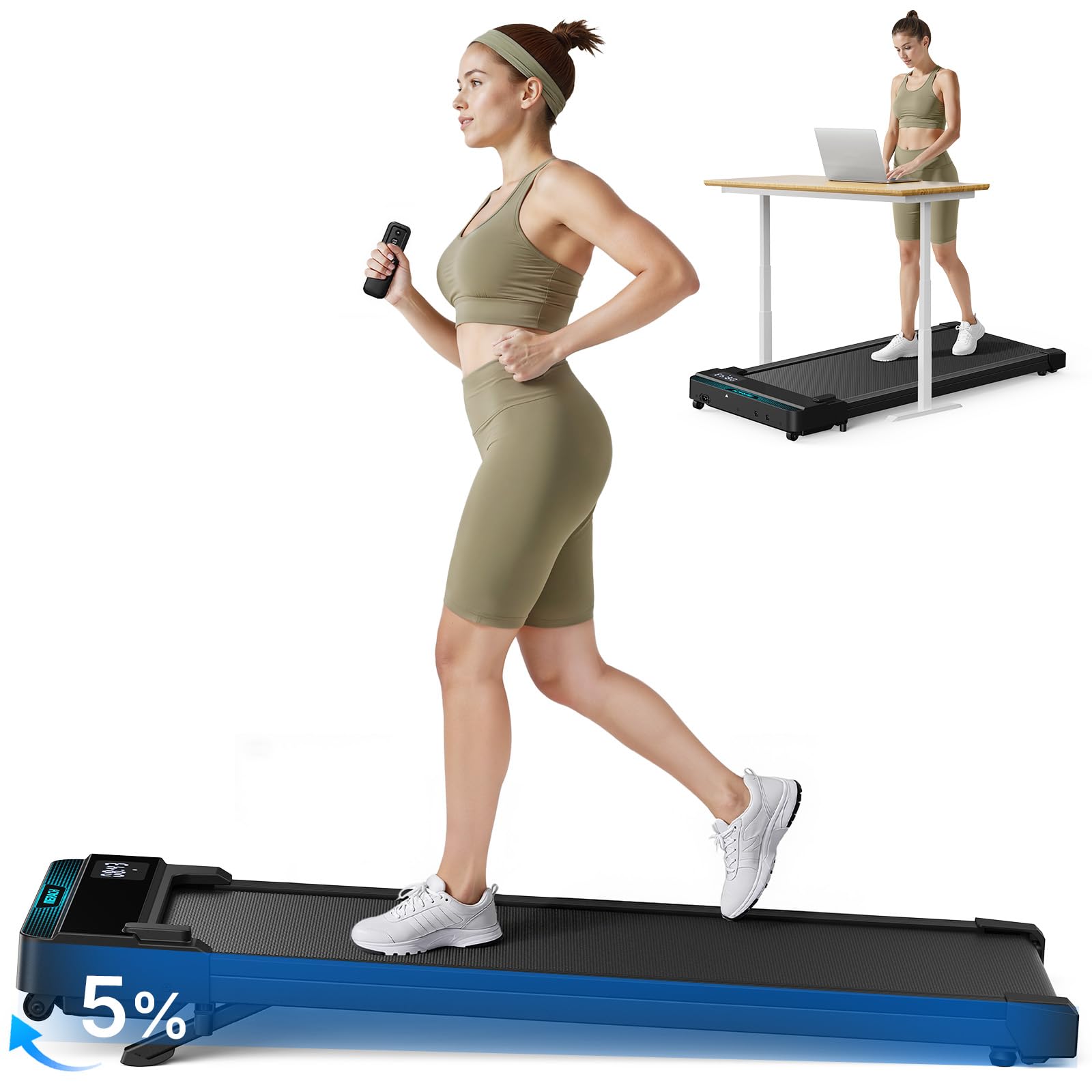 MERACH 2 IN 1 Walking Pad with 5% Incline, 2-6 km/h Treadmill for Home, 3.0HP Under Desk Treadmill, Walking Pad for Home and Office, Remote Control, Load Capacity up to 136 kg, LED Display, APP