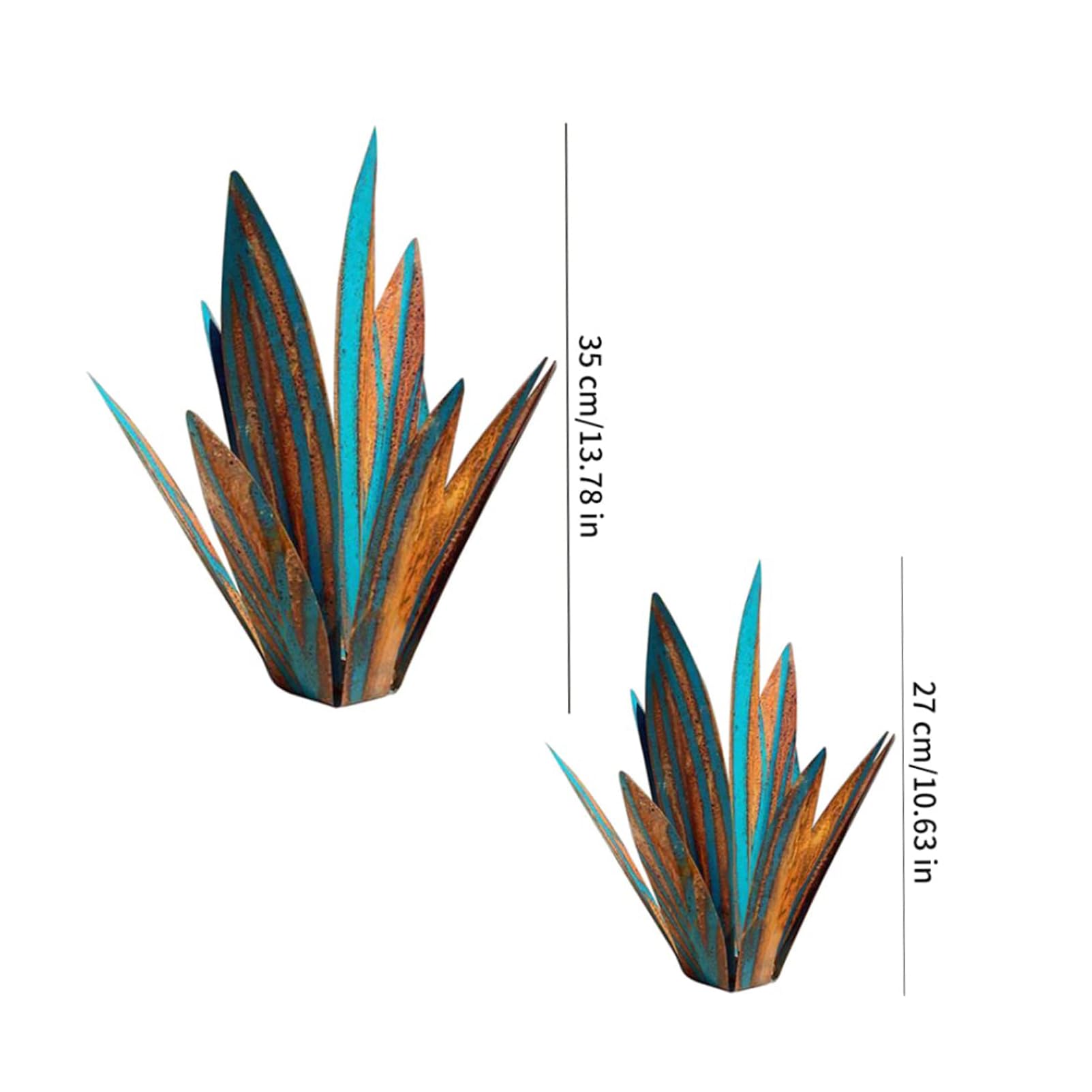 Sculture da Esterno in Agave Blu Doppio Pacco – Decorazioni Uniche in Metallo per Giardino E Patio, Fatto A Mano Blue,27cm+35cm