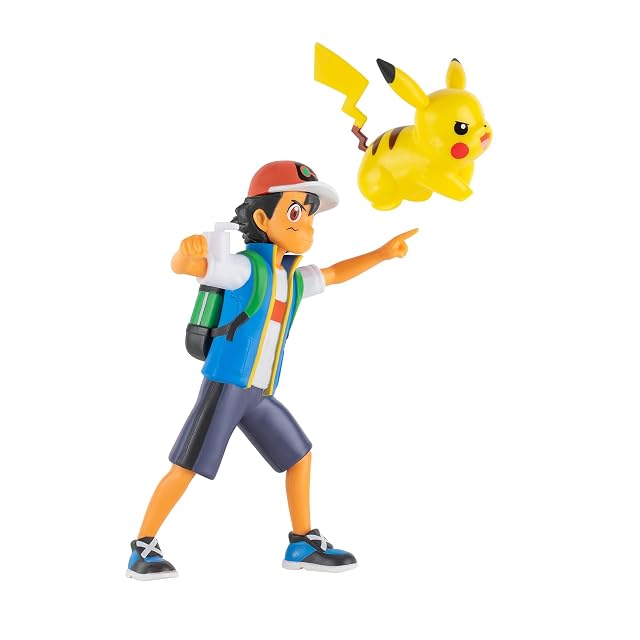Pokémon Figura de acción Ash Ketchum 11 cm con Figura de acción Pikachu de 5 cm