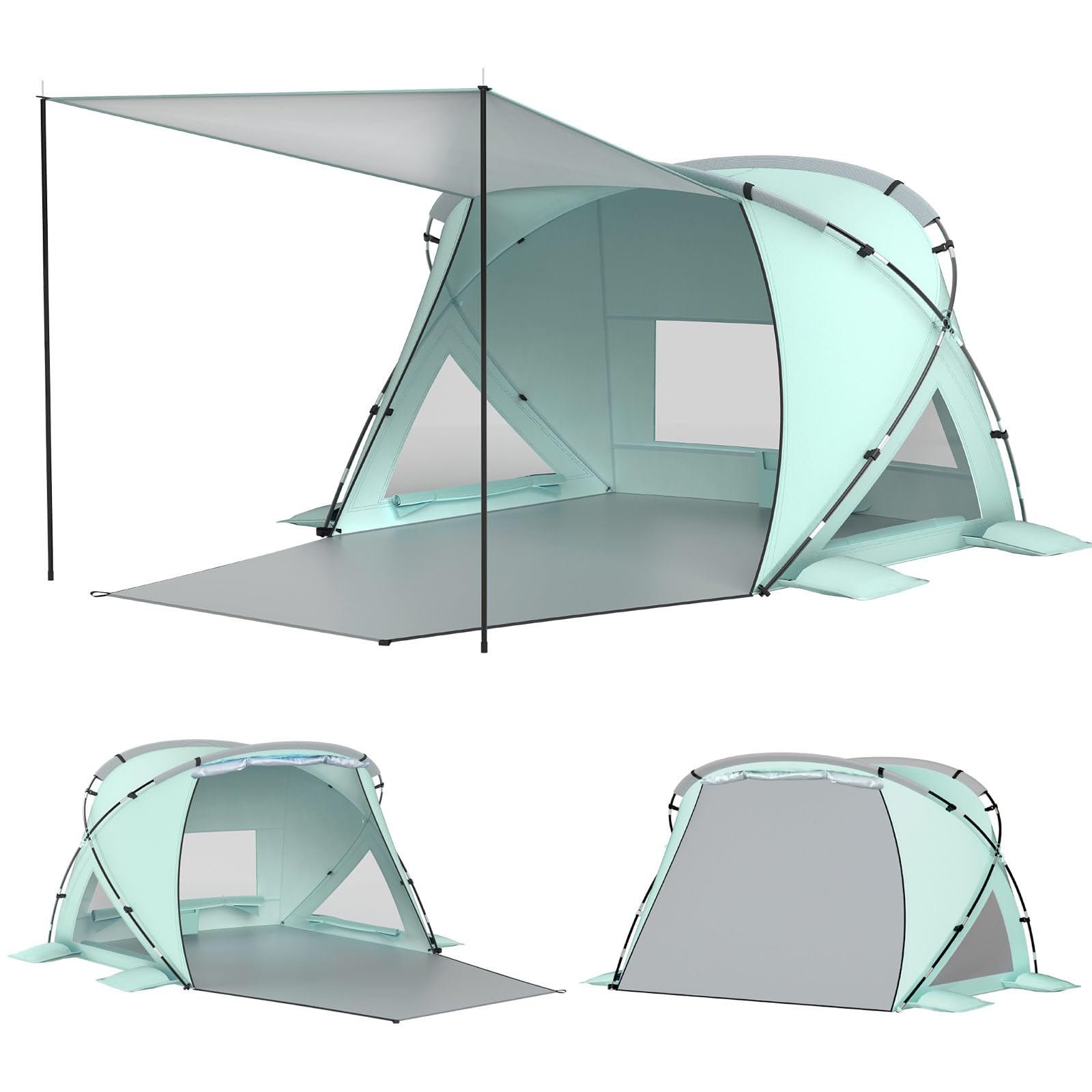 elegear beach tent sun shelter with canopy, cumbrex™ 4-6 person pop up beach tent, easy setup upf 50+ uv protection portable lightweight waterproof cooler family beach cabana sun shade shelter - green