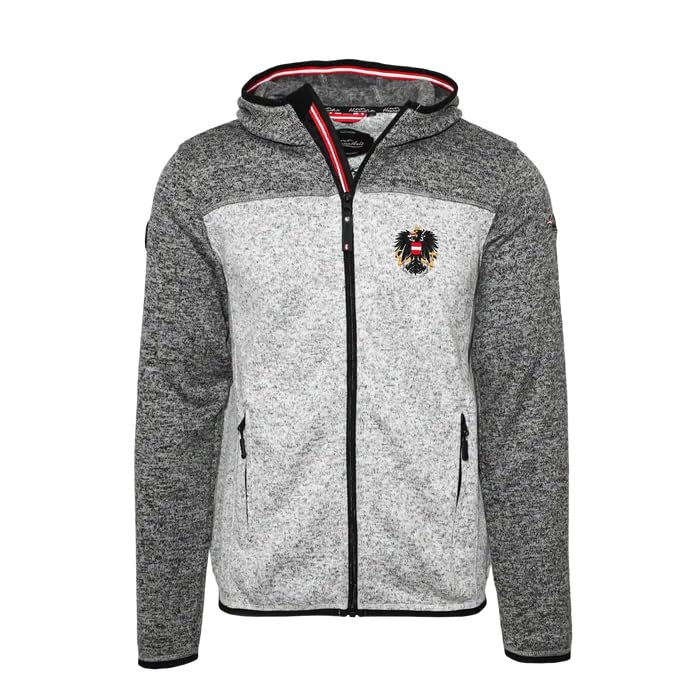 Hoamatkult Österreich Kultjacke mit Kapuze für Herren – Strickfleece Jacke – Moderner Alpenlook mit Adler Stickerei & Kult-Details