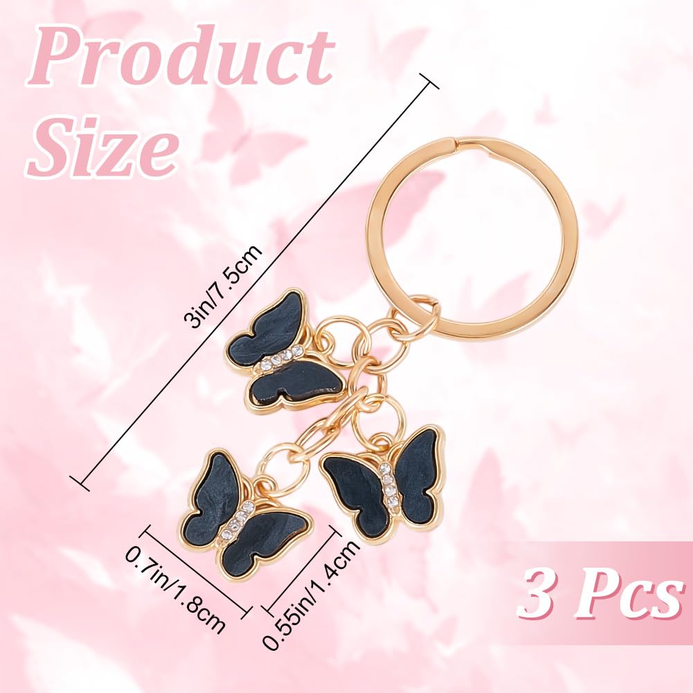 CRASPIRE 3Pcs Metal Butterfly Keychain Butterflies Key Chain Golden Zinc Alloy Enamel Black Crystal Animals Small Charms Keyring Keychains for Keys Purses Bags Backpacks Handbags Women Accessories - Image 2