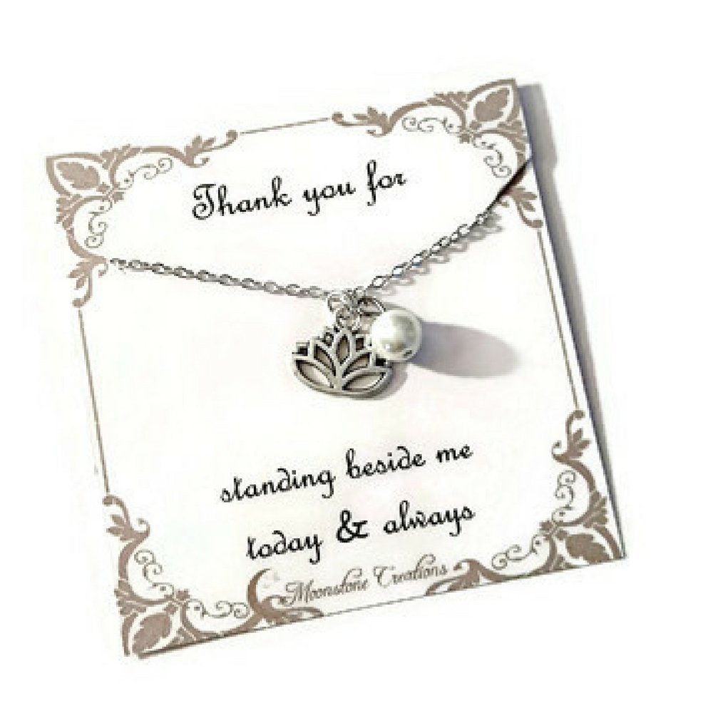 Moonstone Creations Bridesmaid Necklace Gift and Printed Card, Gift for Wedding, Lotus Flower Jewelry