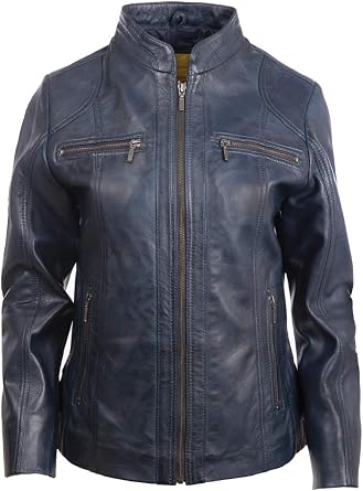 Aviatrix Womens Super Soft Real Leather Band Collar Biker Jacket OBFQ