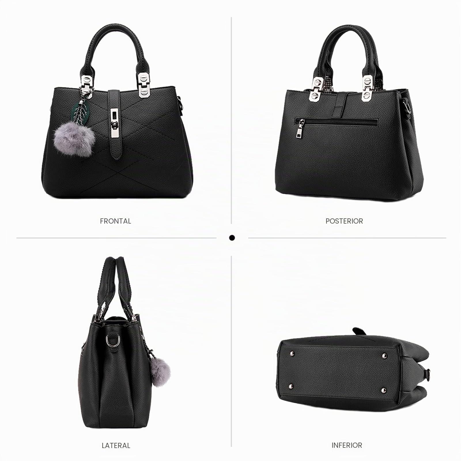 Nicole & Doris 2026 - Bolso de Mano para Mujer, Bolso de Mano, Estilo Bandolera, Bolso de Hombro Elegante, para Mujer, Bolsa de asa Superior con Pom Poms