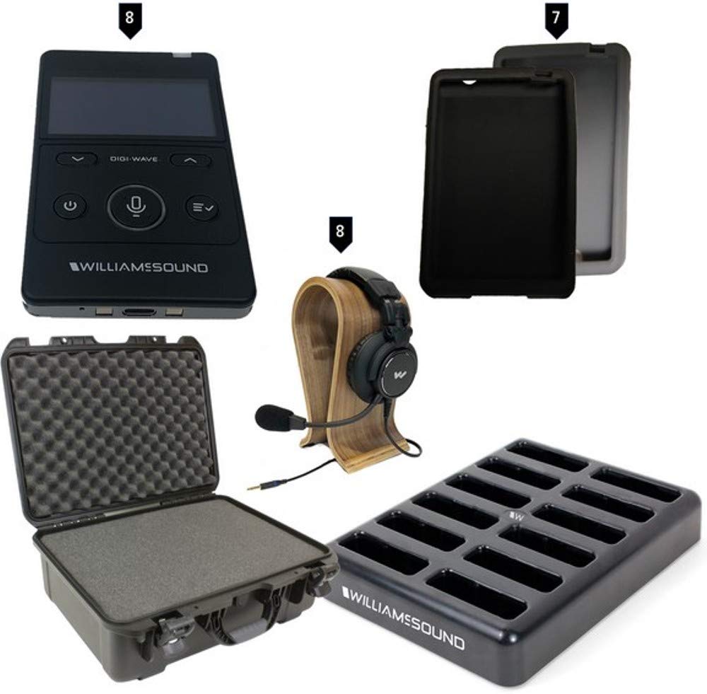 Williams AV DWS COM 8 PRO 400 Digi-Wave 400 Wireless Intercom System for Up to 8 Participants; Includes: (8) DLT 400 Transceivers, (8) MIC 157 Headset Microphones, (1) CCS 042 Heavy-Duty Carry Case